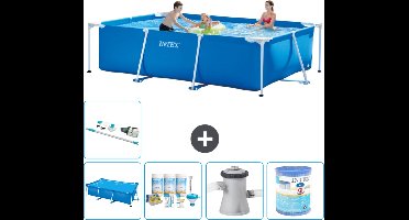 Intex Rechthoekig Frame Zwembad - 300 x 200 x 75 cm - Blauw - Inclusief Solarzeil - Onderhoudspakket - Zwembadfilterpomp - Filter - Stofzuiger