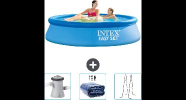 Intex Rond Opblaasbaar Easy Set Zwembad - 244 x 61 cm - Blauw - Inclusief Zwembadfilterpomp - Solarzeil - Ladder