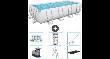 Bestway Rechthoekig Power Steel Zwembad - 549 x 274 x 122 - Grijs - Inclusief Pomp - Ladder - Afdekzeil Onderhoudspakket - Filter - Schoonmaakset