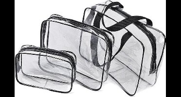 ***3-delige Transparante Toilettas Set - Ideaal voor Toiletartikelen, Vloeistoffen en Make-up - Handige Organizer voor Reizen en Bagage - van Heble® ***