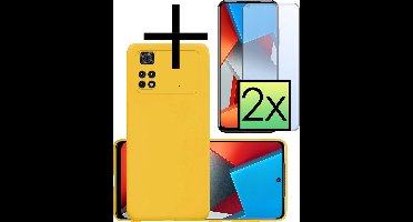 Hoesje - Met 2x Screenprotector - Geschikt voor Xiaomi Poco M4 Pro 4G - Sterk & Shockproof - Back Cover - Siliconen Case - Telefoon Hoes - Geel