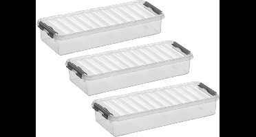 8x stuks sunware q-line opberg box/opbergdoos - 2.5 liter - 38 x 14 x 6 cm - kunststof - opslagbox - transparant/zilver