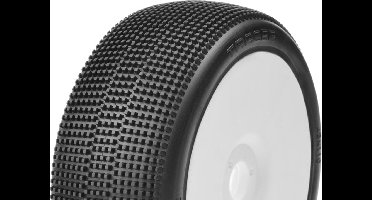 Captic Racing - TRACER - 1/8 Buggy Tires Mounted - CR-2 (Medium-Soft) Racing Compound - White Rims - 1 Pair