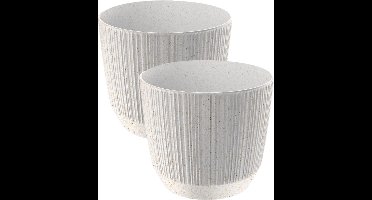 Prosperplast Plantenpot Eco - 2x stuks - stripe - wit - kunststof - D17xH15 cm - voor binnen/buiten