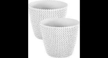 Prosperplast Plantenpot/bloempot Splofy - Set van 2x stuks - parel wit - kunststof - D16 x H13 cm - binnen/buiten - stijlvol