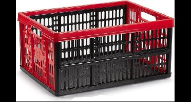 Opvouwbare krat/inklapbare boodschappen kist - zwart/rood - 48 x 35 x 24 cm - klapkratten - 32 liter