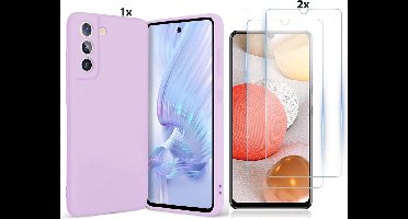 Hoesje Geschikt Voor Samsung Galaxy S21 FE Hoesje Soft Nano Silicone Backcover Gel Lavendel Paars Met 2x Glazen Screenprotector