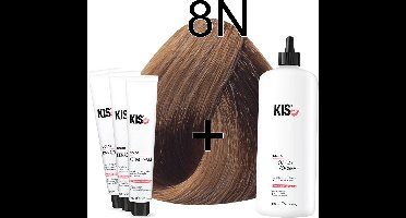 Kis KeraCream Color - 100ml - Haarverf Set - 8N Lichtblond | KIS - (3 x haarverf & 1L waterstofperoxide)