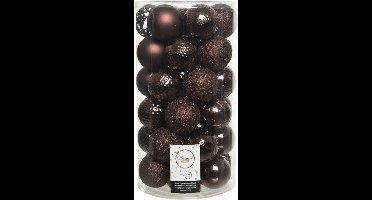 Decoris Kerstballenmix - 37 stuks - 6cm - Kunststof - Donkerbruin