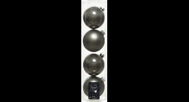 Decoris kerstballen - 4x st - antraciet grijs - D10 cm - glas - kerstversiering