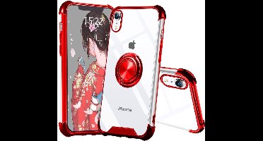 Hoesje Geschikt voor iPhone X hoesje silicone met ringhouder Back Cover case - Transparant/Rood