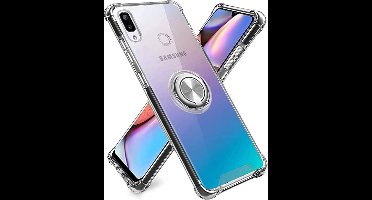 Hoesje Geschikt voor Huawei P Smart 2019 hoesje silicone met ringhouder Back Cover Case - Transparant/Zilver