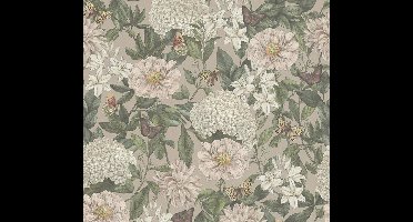 VLINDERS EN BLOEMEN BEHANG | Botanisch & Dieren - Roze Groen Wit Oranje - Living Walls Drawn Into Nature