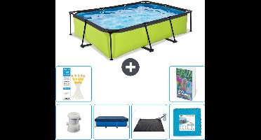 EXIT Rechthoekig Lime Frame Zwembad - 300 x 200 x 65 cm - Inclusief Pomp - Afdekzeil - Solar Mat - Vloertegels - 7-delig
