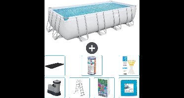 Bestway Rechthoekig Power Steel Zwembad - 549 x 274 x 122 - Grijs - Inclusief Pomp - Ladder - Afdekzeil - Filter - Vloertegels - 8-delig