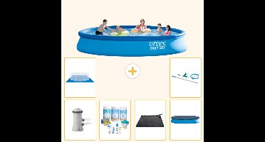 Intex Rond Opblaasbaar Easy Set Zwembad - 457 x 84 cm - Blauw - Inclusief Pomp - Onderhoudspakket - Solar Mat - Afdekzeil - Grondzeil - Schoonmaakset - 7-delig