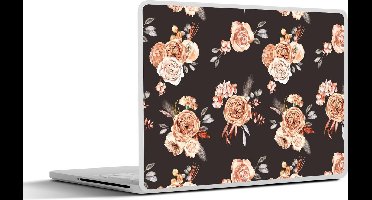 Laptop sticker - 12.3 inch - Bloemen - Zwart - Patroon - 30x22cm - Laptopstickers - Laptop skin - Cover