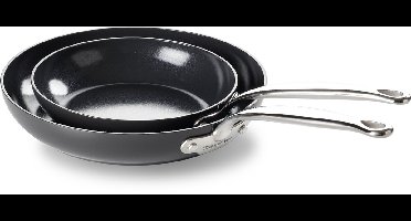 Greenpan Barcelona Aluminium Koekenpannenset 2-delig - Ø 20 en 28 cm – PFAS-vrij – Inductie Koekenpannenset – Ovenbestendig tot 220°C – Vaatwasserbestendig – Snelle opwarming – RVS handgrepen - Zwart