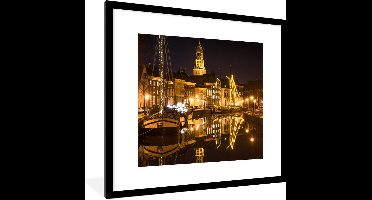 Fotolijst incl. Poster - Groningen - Nacht - Lichten - 40x40 cm - Posterlijst