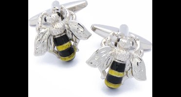 Manchetknopen - Honingbijen Zwart Geel met Zilveren Vleugels