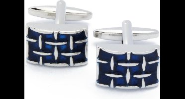 Manchetknopen - Blauw Emaille met Zilveren Rooster