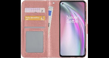 Hoesje - Met Pasjeshouder - Geschikt voor OnePlus Nord CE - Luxe Bookcase Portemonee - Flip Case - Kunstleer Book Case - Flipcase - Book Cover - Walletcase - Portemonneehoes - Rosé goud