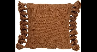 Dutch Decor RUBY - Sierkussen 45x45 cm - 100% katoen - met flosjes - Tobacco Brown - bruin - Inclusief binnenkussen - Luxe kussens voor woonkamer & bank