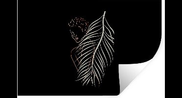 Muurstickers - Sticker Folie - Vrouw - Veer - Line art - 30x20 cm - Plakfolie - Muurstickers Kinderkamer - Zelfklevend Behang - Zelfklevend behangpapier - Stickerfolie