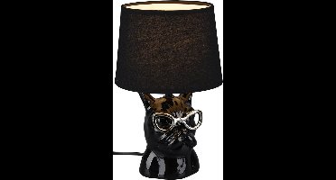 LED Tafellamp - Tafelverlichting - Torna Domino - E14 Fitting - Rond - Mat Zwart - Keramiek