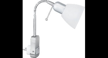 Stopcontact Lamp met Schakelaar - Torna - Rond - Mat Chroom - Aluminium - E14 - Stekkerlamp - Stekkerspot
