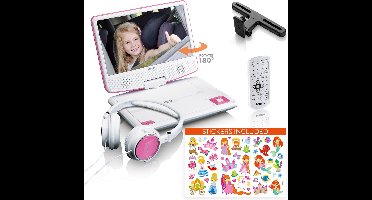 Lenco DVP-920PK - Draagbare DVD-speler met hoofdtelefoon en beugel voor in de auto - Roze/Zwart