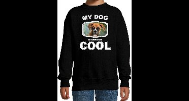 Boxer honden trui / sweater my dog is serious cool zwart - kinderen - Boxer liefhebber cadeau sweaters - kinderkleding / kleding 110/116