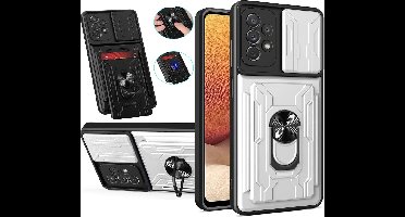 Hoesje Geschikt Voor Samsung Galaxy A32 5G hoesje met kickstand Wit - Hoesje Geschikt Voor Samsung Galaxy A32 5G camera lens screen protector - hoesje Hoesje Geschikt Voor Samsung Galaxy A32 met pasjeshouder ring case