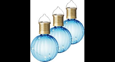 Lumineo tuin/buiten 6x stuks Led lampje/lampion solar verlichting blauw 11 x 8 cm - Tuinverlichting zonne-energie
