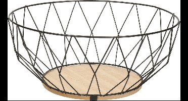5Five Fruitschaal - zwart - metaal/hout - 28 cm - rond - fruitmand - draadmand