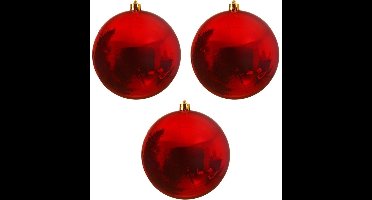 Decoris Christmas Red Kerstbal - 14 cm - Rood glans - Kunststof, plastic - 3 stuks
