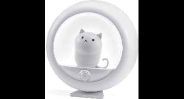 Yuconn Nachtlampje Kinderen - Babykamer Nachtlamp - Automatisch Bewegingssensor - Dimbaar - Oplaadbaar en Draadloos - Energiezuinig - Met Magneet en Strip - Poes - Wit - Jongen / Meisje