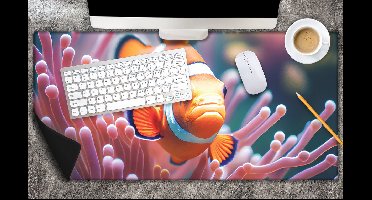Bureau onderlegger - Oranje Clownvis zwemmend tussen Roze Koraal - 80x40 cm - 2 mm Dik - Bureau mat Vinyl