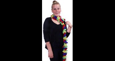 Sjaal met grote schelpjes rood/blauw/geel/groen 175 x 6 cm.