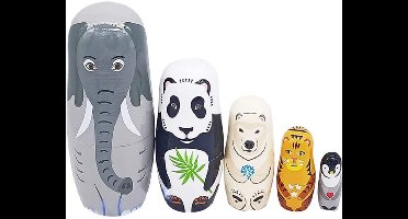 Gigicial Matroesjka's - Russische Matroesjka's - Handbeschilderd Balsahout En Meerdere Lagen Voor Kinderen En Volwassenen - 5 Stuks - Diverse Kleuren