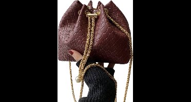 Mini Crossbody Tas Dames - Modieus Trekkoord Design - Zacht Bucket Model - Streetchic Schoudertas - Rood