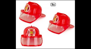 3x Rode Brandweer helm met vizier mt. 55 - KIDS - Brand carnaval thema feest