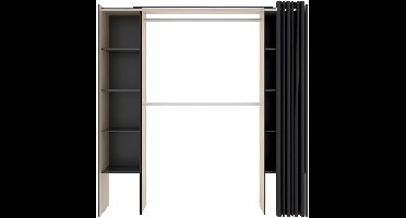 Vente-unique Verstelbare kledingkast DORIAN met gordijn - L110/180cm - Kleuren: Eik en antraciet