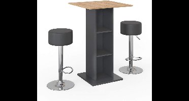 Vicco Bar table set "Rodeo", Anthracite/Powerful oak gold, 70 x 70 cm with 2 bar stools