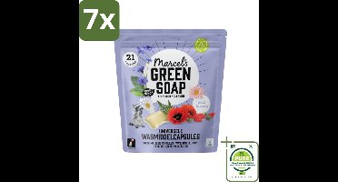 7 x Marcel's Green Soap - Wascapsules - Wilde Bloemen - Gemak in één dosis - 21 Capsules - Grootverpakking - Wascapsules - Biologische Was - Wasmiddel Capsules - Milieuvriendelijke Was - Wasmiddel