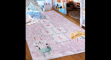 Mazovia Tapijt Roze Modern Hinkelspel - Kinderkamer - Rechthoek Voeten Vloerverwarming Machinewasbaar OEKO-TEX® Certificaat Kleurrijk - 80 x 150 cm