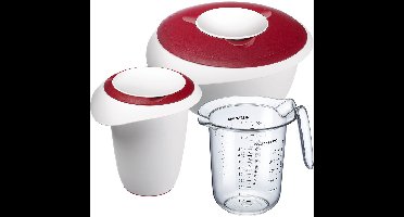 Bakset, 3-delig: 1 mengkom 2,5 l, 1 tuinpot 1 l, 1 maatkan 1 l, kunststof, wit/rood/helder, 315322E7