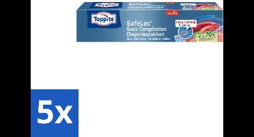 Toppits – Safeloc Zip-Diepvrieszakken – 3 Liter – 15 Zakjes - Bulkverpakking - 5 stuks