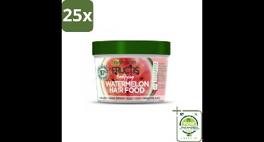 25 x Garnier - Fructis Hair Food Watermelon - 3-in-1 Haarmasker - Futloos Haar - 400 ml - Grootverpakking - Haar Masker - Haarmasker - Fructis - Watermeloen - Hydratatie