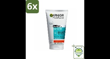 Garnier - Pure Active - 3-in-1 Reiniging Scrub Masker - Tegen Puistjes & Onzuiverheden - Klei & Niacinamide - 150 ml - Voordeelverpakking - 6 stuks - Reinigen - Scrub